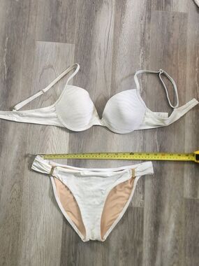 BCBGMaxAzria White Two-Piece Bikini with Gold Accents Small